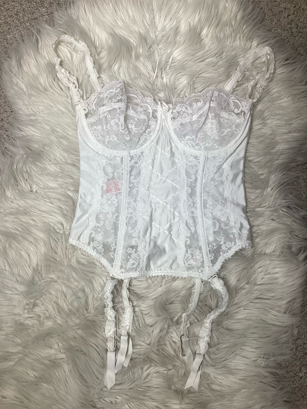 Lady Marlene White Mesh Lace Bustier Corset 34D